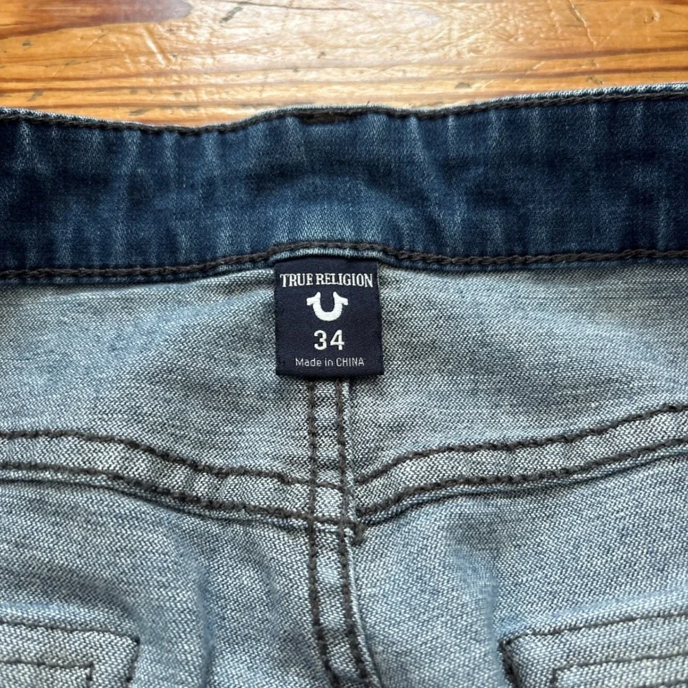 True Religion Mick Jeans Mens Blue Moto‎ Slouchy Skinny Ankle Zip SIZE 34